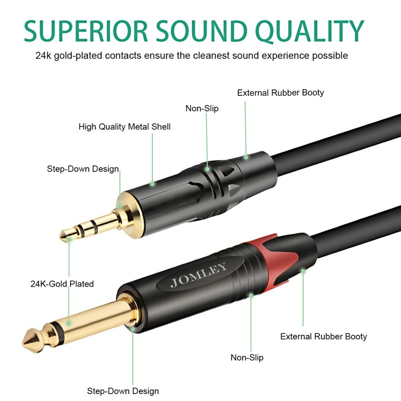 JOMLEY 1/8 to 1/4 Stereo Cable, Dual 1/4 Inch TS Mono to 1/8 Inch TRS Audio Jack Cable, 3.5mm Aux Mini Jack to Dual TS Mono Stereo Y-Cable Splitter Breakout Cord - 10ft - Image 3